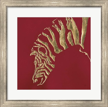 Framed Gilded Zebra on Red Print