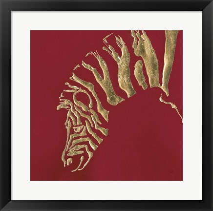 Framed Gilded Zebra on Red Print