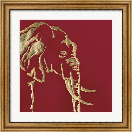 Framed Gilded Elephant on Red Print