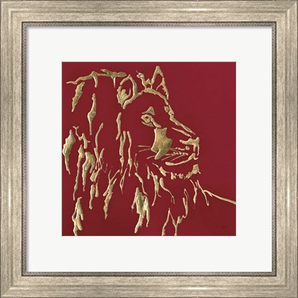 Framed Gilded Lion on Red Print