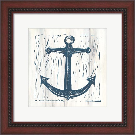 Framed Nautical Collage III On White Wood Print