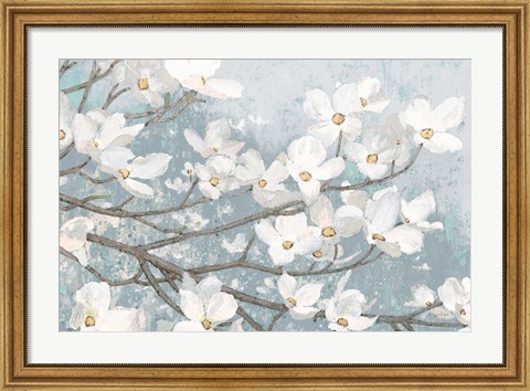 Framed Dogwood Blossoms II Blue Gray Crop Print