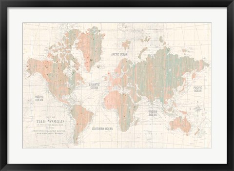 Framed Old World Map Blush and Mint Print