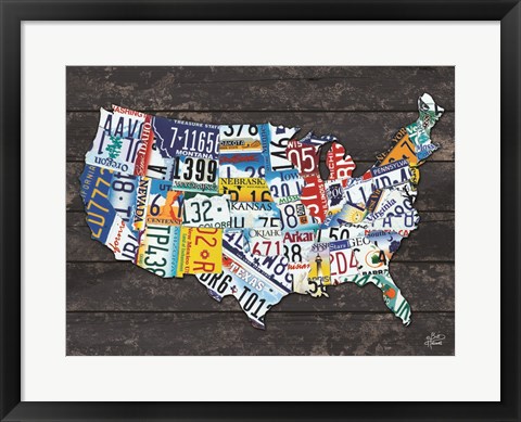 Framed USA License Plate Map C Print