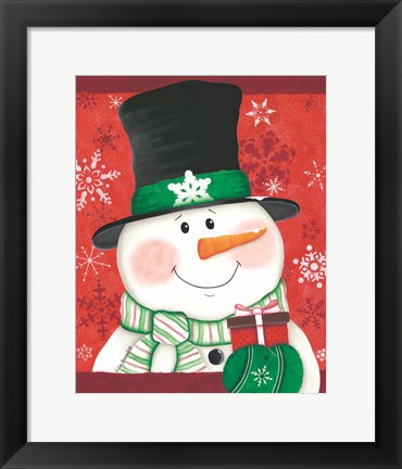 Framed Snowman with Gift Print