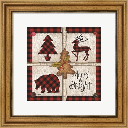 Framed Four Square Merry &amp; Bright Print