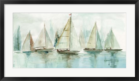 Framed Blue Sailboats I Print