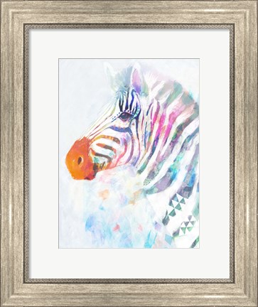 Framed Fluorescent Zebra I Print