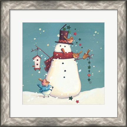 Framed Folk Snowman I Print
