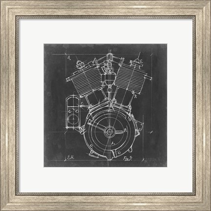 Framed Motorcycle Engine Blueprint IV Print