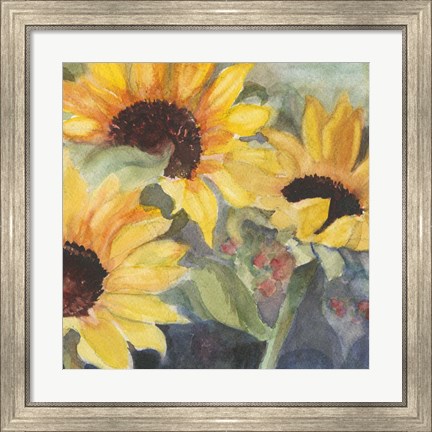 Framed Sunflowers in Watercolor II Print