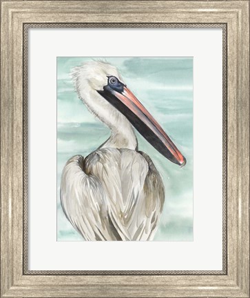Framed Turquoise Pelican I Print