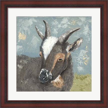 Framed Farm Life-Grey Goat Print