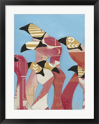 Framed Flock of Flamingoes II Print