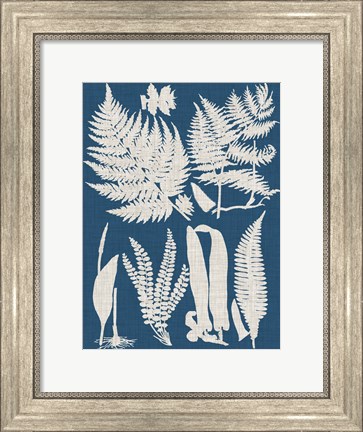 Framed Linen &amp; Blue Ferns I Print