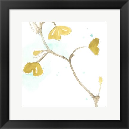 Framed Teal and Ochre Ginko II Print