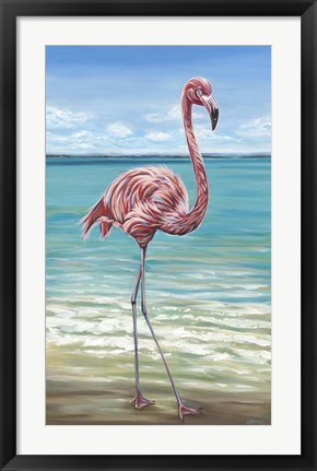 Framed Beach Walker Flamingo I Print