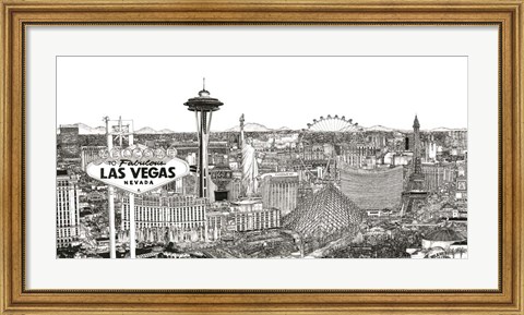 Framed Vegas Skyline in B&amp;W Print