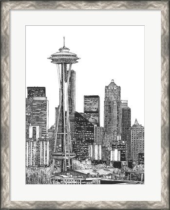 Framed B&amp;W Us Cityscape-Seattle Print