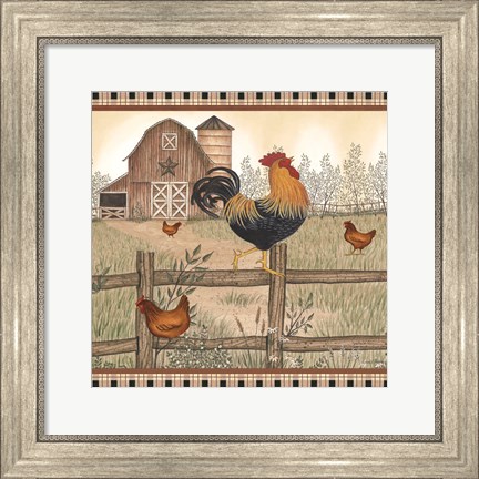 Framed Rustic Farm Rooster Print