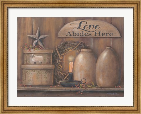 Framed Love Abides Here Shelf Print