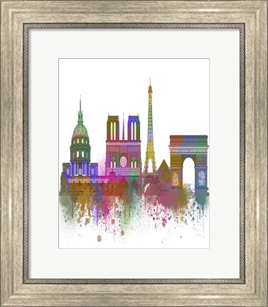 Framed Paris Skyline Rainbow Bright Print