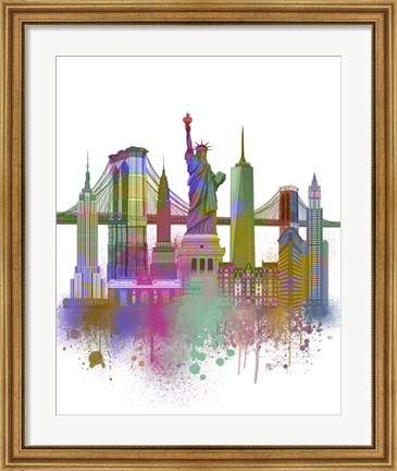 Framed New York Skyline Rainbow Bright Print