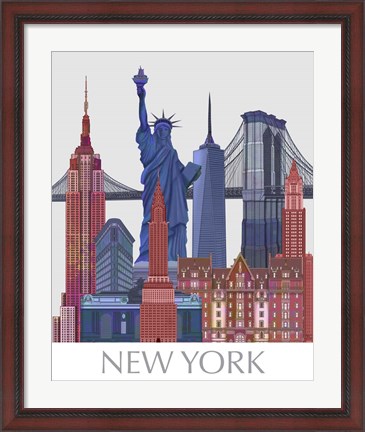Framed New York Landmarks , Red Blue Print