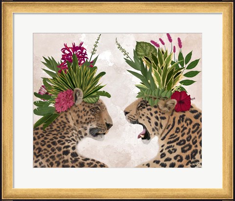 Framed Hot House Leopards, Pair, Pink Green Print