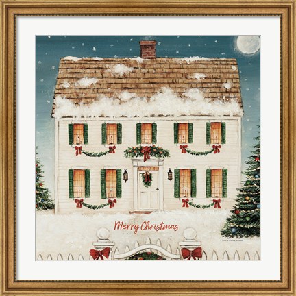 Framed Merry Lil House Sq Merry Christmas Print