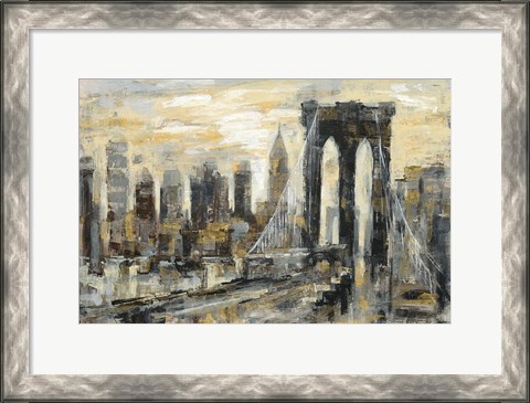 Framed Brooklyn Bridge Gray and Gold Print