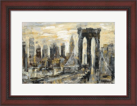 Framed Brooklyn Bridge Gray and Gold Print