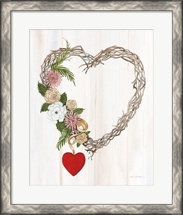 Framed Rustic Valentine Heart Wreath I Print