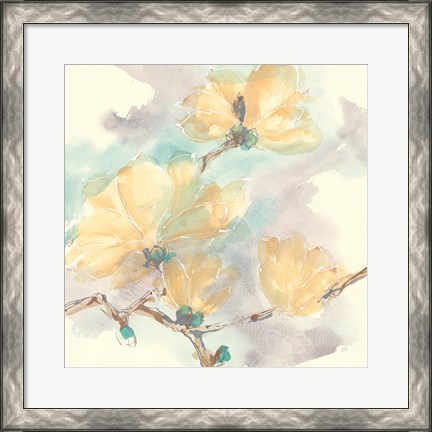 Framed Magnolias in White II Print