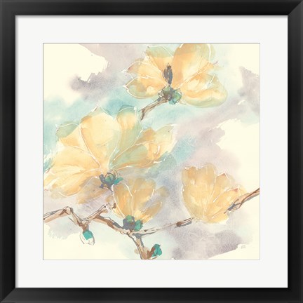 Framed Magnolias in White II Print
