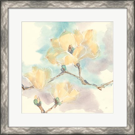 Framed Magnolias in White I Print
