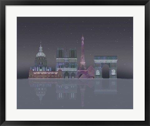 Framed Paris Skyline Night Reflections Print