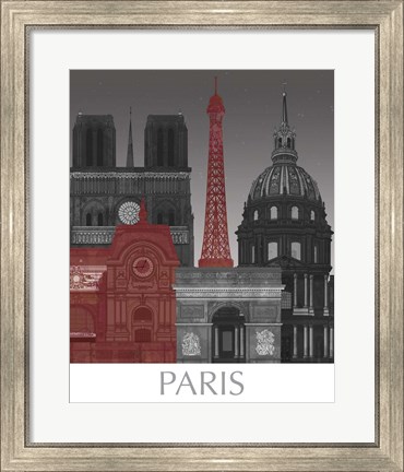 Framed Paris Elevations by Night Red Print
