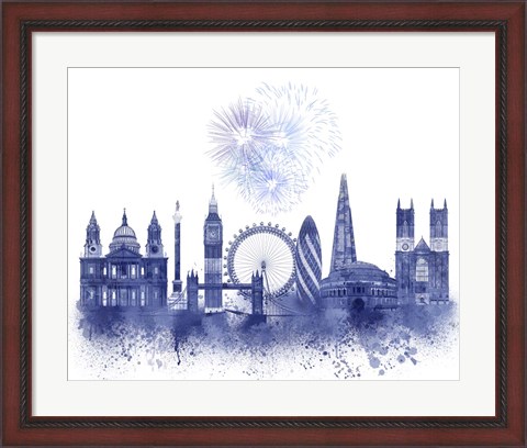 Framed London Skyline Watercolour Splash Blue Print