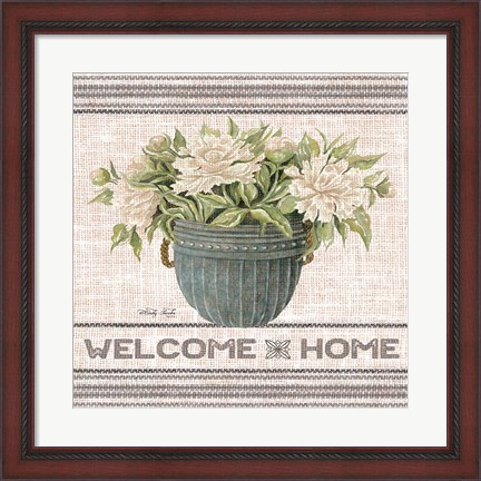 Framed Galvanized Peonies Welcome Home Print