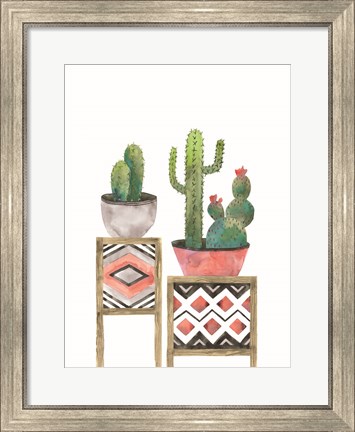 Framed Cactus Tables with Coral Print