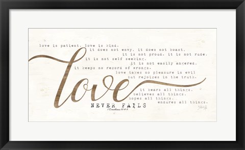 Framed Love Never Fails Print