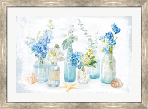 Framed Beach Cottage Florals I Print
