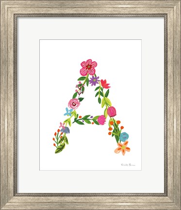 Framed Floral Alphabet Letter I Print