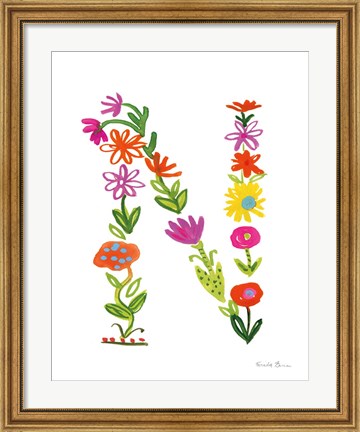 Framed Floral Alphabet Letter XIV Print