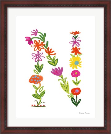 Framed Floral Alphabet Letter XIV Print