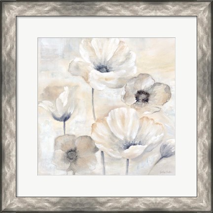 Framed Gray Poppy Garden I Print