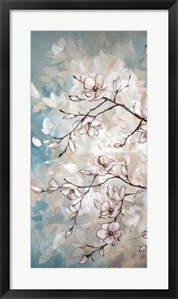 Framed Magnolia Branches on Blue I Print