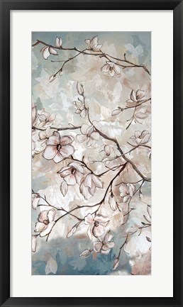 Framed Magnolia Branches on Blue II Print