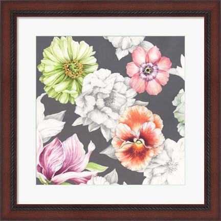 Framed Floral Sketch on Grey Print